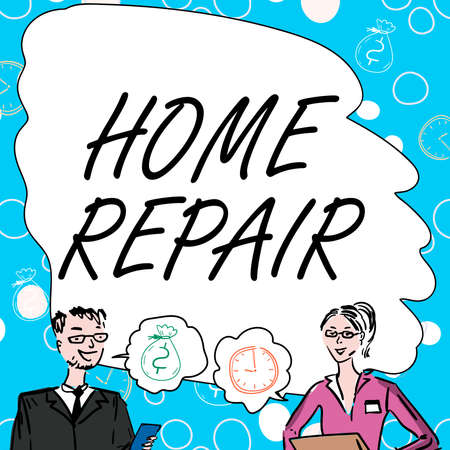 Inspiration showing sign Home Repair. Word Written on maintenance or improving your own house by yourself using tools Team Members Looking At Whiteboard Brainstorming New Solutions.の写真素材