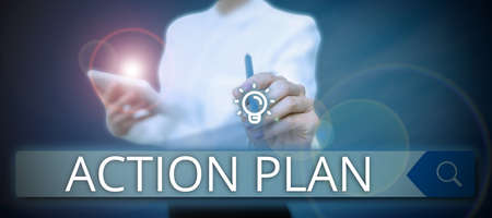 Conceptual caption Action Plan. Business concept list of things or schedule to be made thia current...