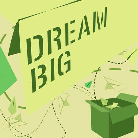 Conceptual display Dream Big. Concept meaning To think of something high value that you want to achieve Open Box With Flying Paper Planes Presenting New Free Ideasの写真素材