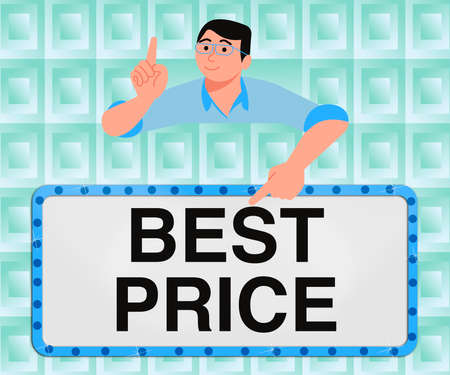 Text caption presenting Best Price. Business approach Buyer or seller can obtain something for a product sold or buy Gentleman Pointing Finger Board Presenting Latest Project Ideas.の写真素材