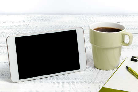 Phone Screen With Important Message On Desk With Paperclip, Pen, Notes And Coffee. Cellphone With...