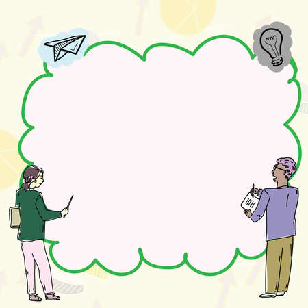 Teacher Holding Pointer Presenting New Ideas To Students. Researcher Showing Recent Concepts To Colleagues. Businessman Creating New Financial Strategyのイラスト素材