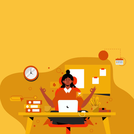 Tidy Workspace Setup, Smart Office Arrangement, Study Table, Taking Notes, Fresh Room Designs, Organized Tabletop, Keeping Calm During Work, Recycling Materialsのイラスト素材