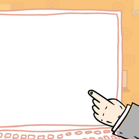 Hand Pointing Finger Mobile Device With Blank Screen Showing New Technology. Palm Design Carrying Phone Empty Display Shows Fresh Communication Tech.のイラスト素材