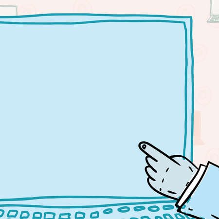 Hand Pointing Finger Mobile Device With Blank Screen Showing New Technology. Palm Design Carrying Phone Empty Display Shows Fresh Communication Tech.のイラスト素材