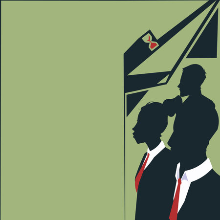 Three Colleagues Drawing Having Conversations With Each Other Brainsotrming New Ideas. Team Mates Gathering At Office Chatting New Updates And Opinions.のイラスト素材