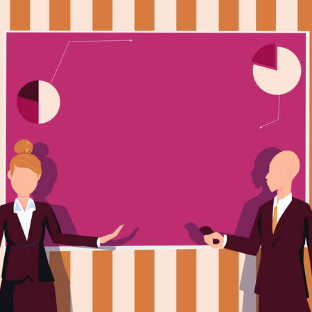 Man And Woman In Suits Presenting Important Informations On Presentation Board. Businessman And...