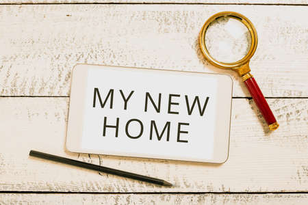 Text caption presenting My New Home. Business concept Relocation moving to another house Real estate...