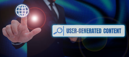Text showing inspiration User Generated Content. Word Written on Images videos text audio that...