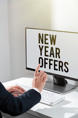 Conceptual caption New Year Offers. Concept meaning Final holiday season discounts price reductions...