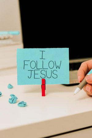 Writing displaying text I Follow Jesus. Internet Concept Religious person with lot of faith Love for...