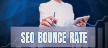 Text showing inspiration Seo Bounce Rate. Business overview Search engine optimization visitors navigate off the site Group Of People Climbing On Mountain To Reach Goal With Flag On Top.の写真素材