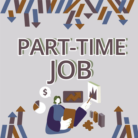 Inspiration showing sign Part Time Job. Internet Concept Working a few hours per day Temporary Work Limited Shifts New Idea Written Cloud With Euro Signs In Background And Buildings.の写真素材