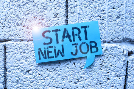 Handwriting text Start New Jobgetting recruited in company Sign fresh work contract. Business concept getting recruited in company Sign fresh work contractの写真素材