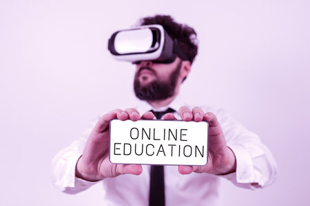 Text sign showing Online Educationstudy and ethical practice of facilitating learning. Conceptual photo study and ethical practice of facilitating learningの写真素材