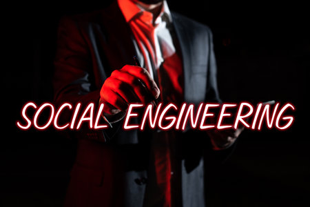 Sign displaying Social EngineeringPsychological Manipulation Gain Access thru Fraud. Business approach Psychological Manipulation Gain Access thru Fraudの写真素材