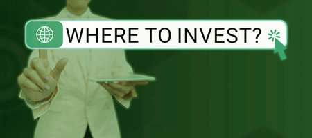 Sign displaying Where To Invest questionasking someone about place to put money into. Business overview asking someone about place to put money intoの写真素材