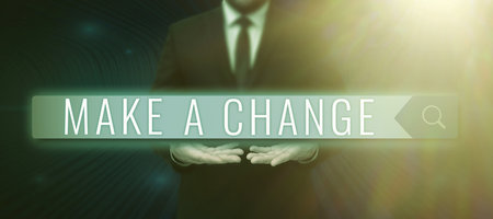 Hand writing sign Make A Change. Business concept Create a Difference Alteration Have an Effect Metamorphoseの写真素材