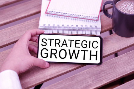 Text sign showing Strategic Growthcreate plan or schedule to increase stocks or improvement. Business idea create plan or schedule to increase stocks or improvementの写真素材