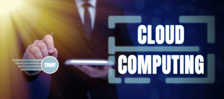 Conceptual display Cloud Computinguse a network of remote servers hosted on the Internet. Word Written on use a network of remote servers hosted on the Internetの写真素材