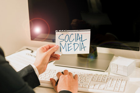 Sign displaying Social Media. Concept meaning Online communication channel Networking Microbloggingの写真素材