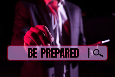 Hand writing sign Be Prepared. Conceptual photo make something ready for use or consideration at futureの写真素材