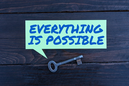 Hand writing sign Everything Is Possible. Business idea Any outcome could occur Anything can happenの写真素材