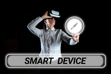 Writing displaying text Smart Device. Internet Concept Electronic gadget that able to connect share interact with userの写真素材