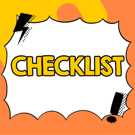 Sign displaying Checklist. Word for List down of the detailed activity as guide of doing somethingの写真素材