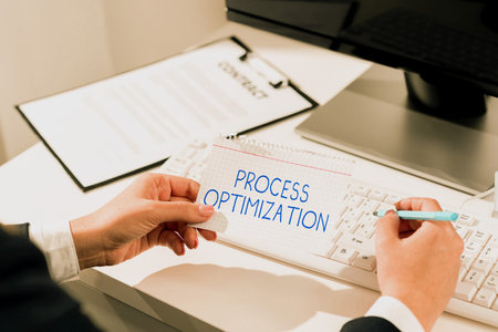 Inspiration showing sign Process Optimization. Word Written on Improve Organizations Efficiency Maximize Throughputの写真素材