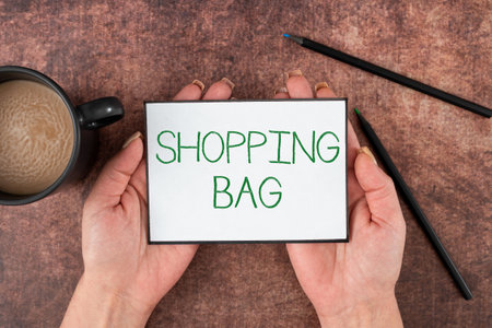 Conceptual display Shopping Bag. Business overview Containers for carrying personal possessions or purchasesの写真素材