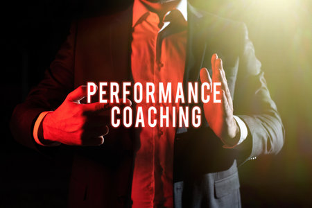 Sign displaying Performance Coaching. Business concept Facilitate the Development Point out the Good and Badの写真素材