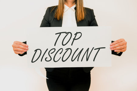 Text sign showing Top Discount. Word Written on Best Price Guaranteed Hot Items Crazy Sale...