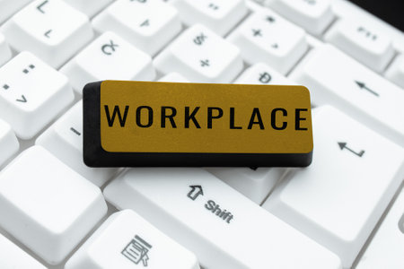 Conceptual caption Workplace. Business concept Area where you can find busy showing doing their job ordersの写真素材