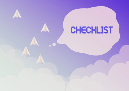 Text showing inspiration Checklist. Word for List down of the detailed activity as guide of doing somethingの写真素材