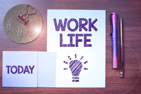 Hand writing sign Work Life. Concept meaning An everyday task to earn money to sustain needs of one s is selfの写真素材