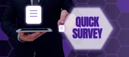 Hand writing sign Quick Survey. Word Written on Conduct fast check on condition value situation of somethingの写真素材