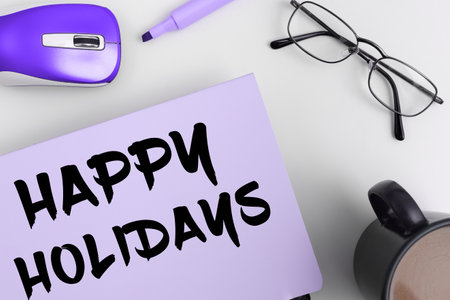 Hand writing sign Happy Holidays. Word Written on greeting used to recognize the celebration of many holidaysの写真素材