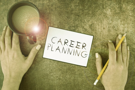 Text sign showing Career Planning. Word Written on stepwise planning of one s is possible professional careerの写真素材