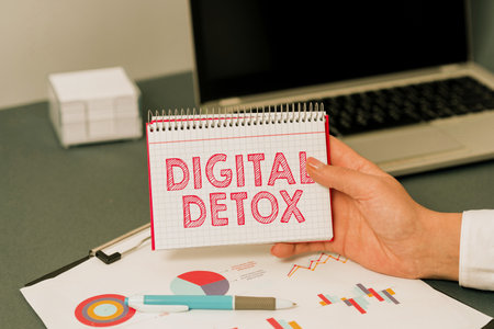 Text caption presenting Digital Detox. Conceptual photo Prohibiting the usage of electronic and digital devicesの写真素材