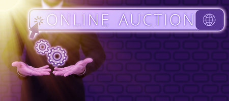 Sign displaying Online Auction. Business idea digitized sale event which item is sold to the highest bidderの写真素材