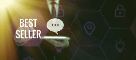 Inspiration showing sign Best Seller. Business overview a highlypurchased commodity produced in large amountsの写真素材