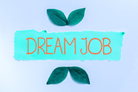 Text sign showing Dream Job. Business idea An act that is paid of by salary and giving you hapiness