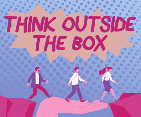 Hand writing sign Think Outside The BoxBe unique different ideas bring brainstorming. Concept meaning Be unique different ideas bring brainstormingの写真素材