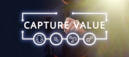 Sign displaying Capture Value. Business showcase Customer Relationship Satisfy Needs Brand Strength Retentionの写真素材