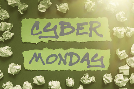 Writing displaying text Cyber Monday. Word for a day where ecommerce websites offer a special deal for buyersの写真素材
