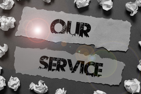 Text sign showing Our Service. Business approach providing assistance to the public with a specific set of skillsの写真素材