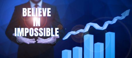 Inspiration showing sign Believe In Impossible. Word Written on motivation and inspiration that you can make it happenの写真素材