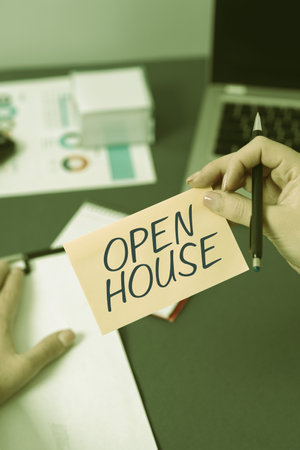 Handwriting text Open House. Business approach you can come whatever whenever want Make yourself at...
