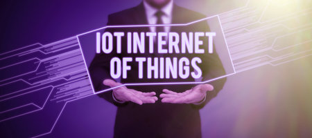 Handwriting text Iot Internet Of Things. Business idea Network of Physical Devices send and receive Dataの写真素材